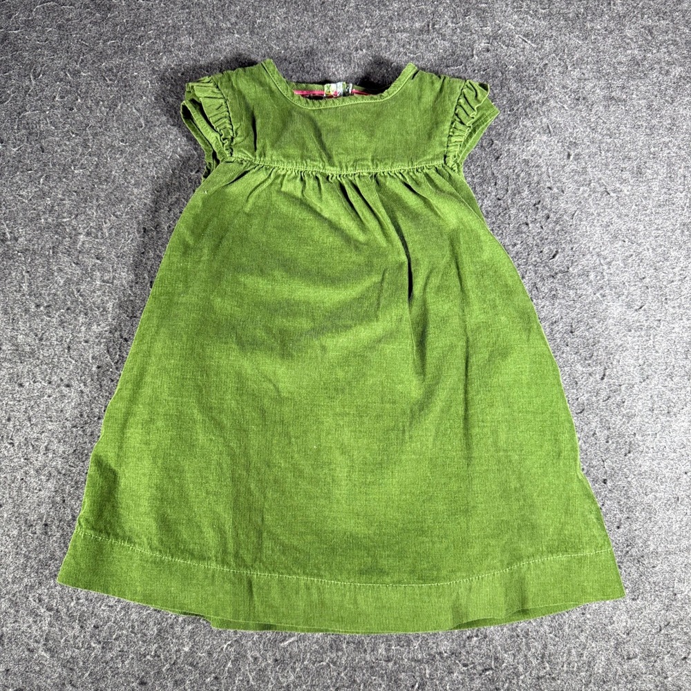 Mini Boden Kids Green Corduroy Flutter Sleeve Floral Lined Dress 3-4Y 104cm